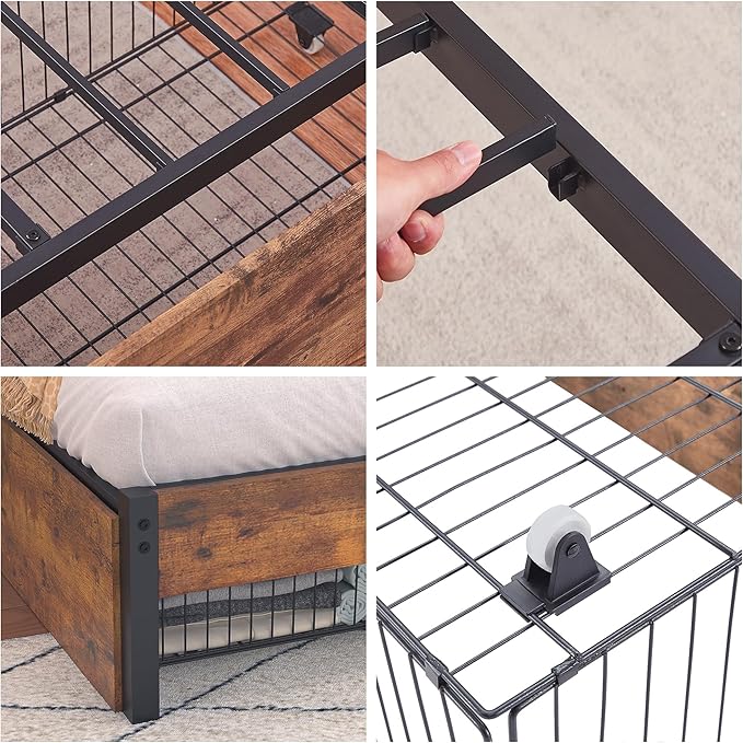 VECELO Queen Platform Bed Frame with 4 Drawers and Vintage Wood Headboard, Large Storage, Strong Metal Slats Support, No Box Spring Needed, Rustic Brown