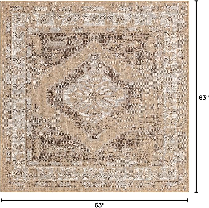 Unique Loom Outdoor Traditional Collection Area Rug - Valeria (5' 3" Square, Natural/ Ivory)