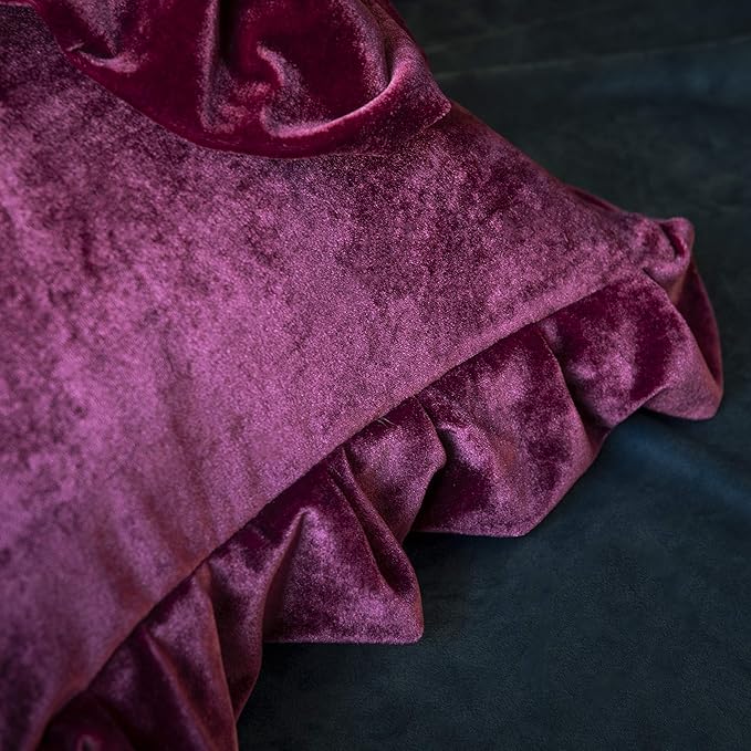 Velvet Throw Pillow Cover Soft Decorative Luxurious Solid Square Cushion Case for Sofa Couch Bedroom Farmhouse,Pack of 2, 18 x 18 Inches, Amaranth