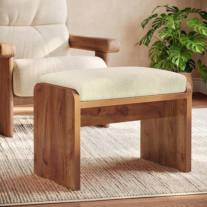 Tribesigns Entryway Bench, Upholstered Shoe Stool with Removable Cushion, H-Shaped Vanity Stool Footrest, Wooden Ottoman for Bedroom, Living Room, Dressing Room, Extra Seating for Small Spaces