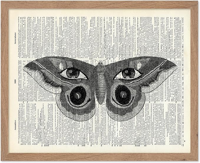 Poster Master Dictionary Art Poster - Butterfly Print - Eyes on Wings Art - Insect Art - Gift for Men, Women & Animal Lover - Gothic Decor for Living Room, Bedroom or Dorm, 11x14 Beige Framed