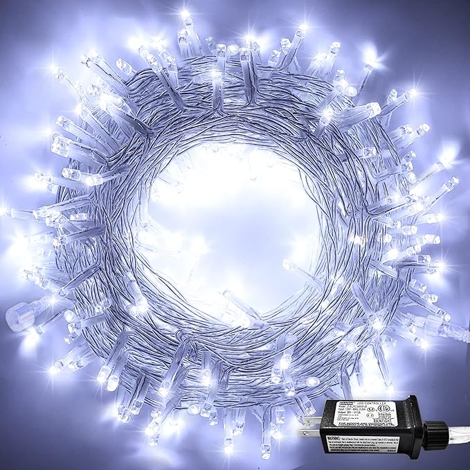 JMEXSUSS 250 LED White Christmas Lights Indoor Outdoor, 91.5ft Connectable Christmas String Lights 8 Modes, Clear Wire Twinkle String Light Plug in for Bedroom Wedding Garden Party Decoration