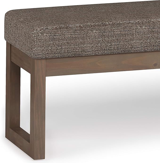 SIMPLIHOME Milltown 45 inch Wide Contemporary Rectangle Large Ottoman Bench in Mink Brown Tweed Look Fabric, Assembled, for the Living Room and Bedroom