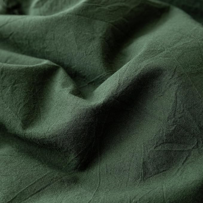 JIYUAN 100% Washed Cotton Duvet Cover Set 3 Pieces Cal King, 1 Duvet Cover 104x98 Inches(Comforter Not Included) and 2 Pillowcases,Linen Feel Bedding Set Comfy and Breathable,Forest Green