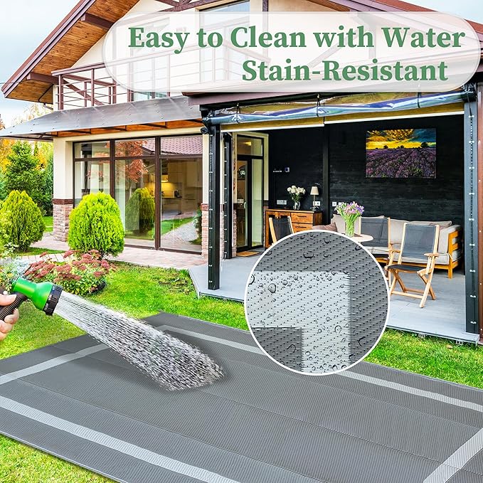 Ogrmar 6x9 FT Reversible Mats, Outdoor Rug for Patio Clearance, Waterproof Carpet, Plastic Straw Rug for Indoor Outdoor, Floor Mat&Rug for RV Porch Camping Backyard Deck Balcony Beach Trailer (Gray)