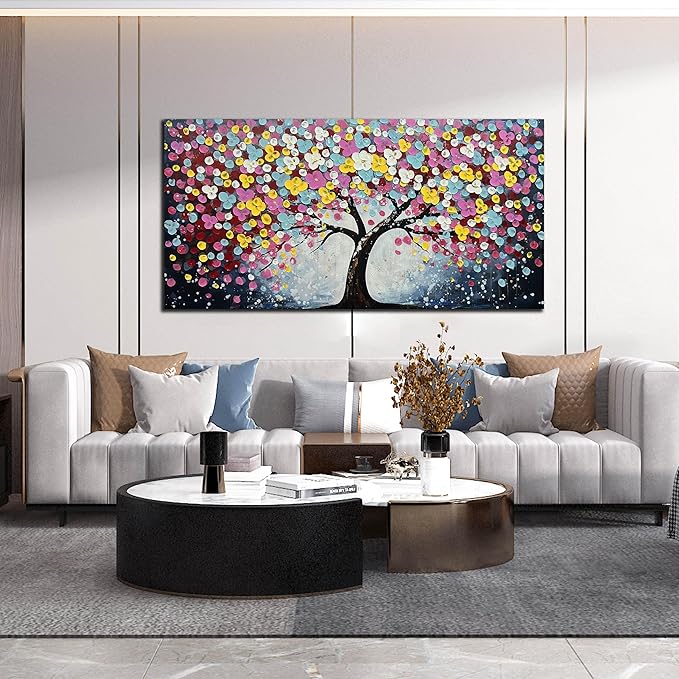 Zoyotago Large Canvas Wall Art for Living Room Bedroom Home Office Colorful Flower Tree of Life Wall Art Modern Hand-painted Oil Painted Size 29x59