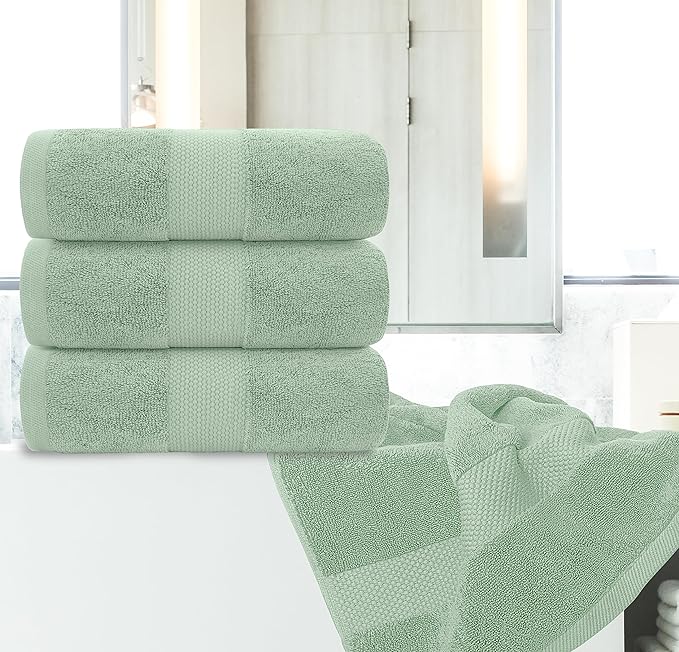 White Classic Luxury Bath Towels Set of 4 Large - 700 GSM Cotton Ultra Soft Bath Towels 27x54 | Highly Absorbent and Quick Dry | Hotel Towels for Bathroom Luxury, Plush Sage Green Bath Towels