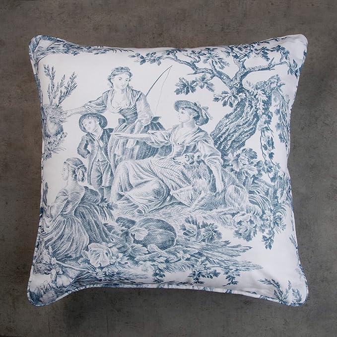 Maison d' Hermine Decorative Pillow Covers 20x20 Inch Square 100% Cotton Throw Pillow Covers with Invisible Zipper for Living Room Couch, Chair, Sofas, Bedroom, Home (The Miller - Blue (White))