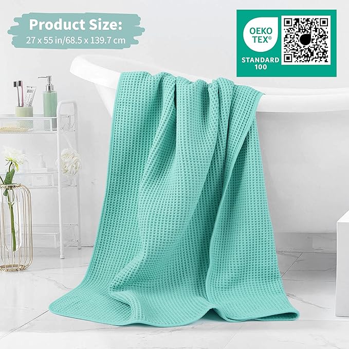 Microfiber Waffle Bath Towels, 4 Pieces, Soft, Absorbent, Fast Drying, Lint Free (Turquoise)