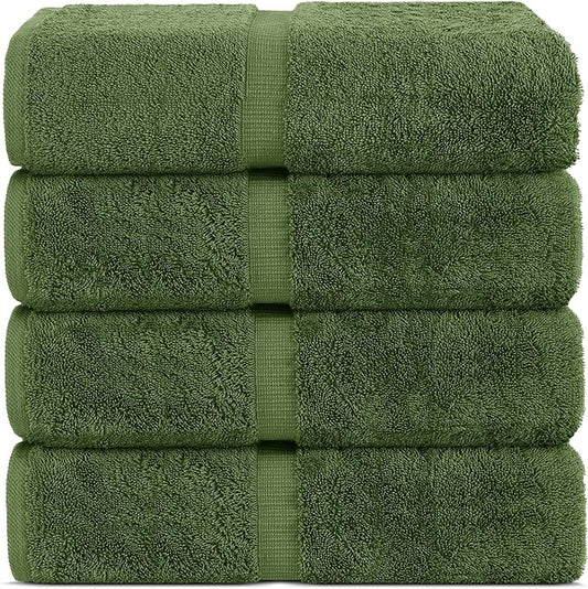 Chakir Turkish Linens 100% Cotton Premium Turkish Towels for Bathroom | 30'' x 60'' Large Bath Towels (4 Piece, Moss)