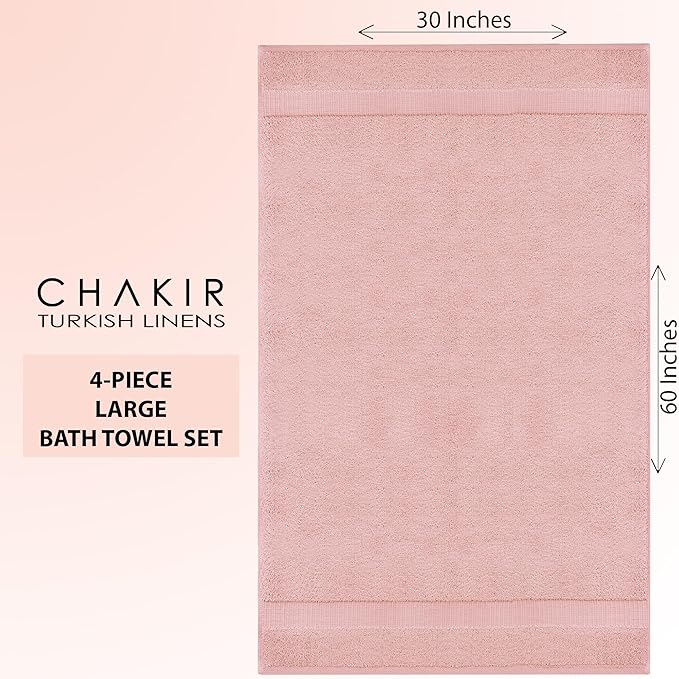Chakir Turkish Linens 100% Cotton Premium Turkish Towels for Bathroom | 30'' x 60'' Large Bath Towels (4 Piece, Pink)