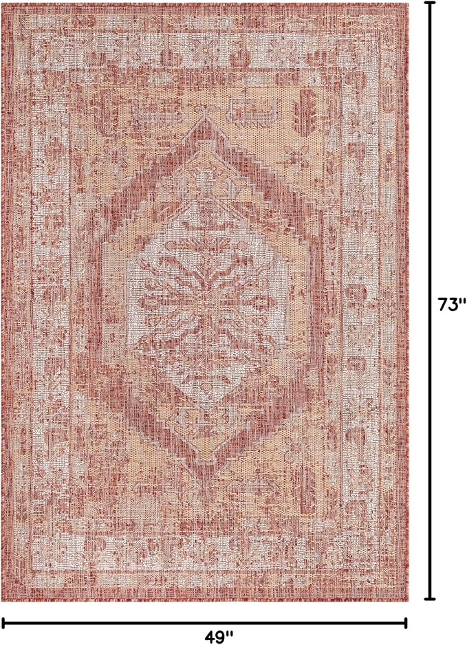 Unique Loom Outdoor Traditional Collection Area Rug - Valeria (4' 1" x 6' 1" Rectangle, Rust Red/ Ivory)