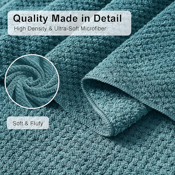 8 Piece Large Turquoise Family Bath Towel Set-2 Oversized Bath Towel Sheets,2 Hand Towels,4 Washcloths-600GSM Soft Highly Absorbent Quick Dry Beach Chair Towels Woven Towels for Bathroom Hotel and Spa