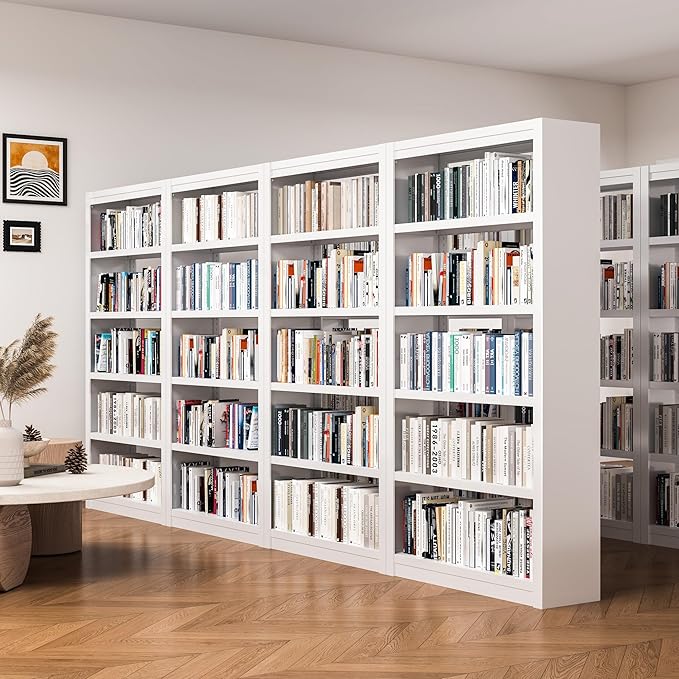 69" Tall White Metal Bookshelf, 5-Tier Adjustable Bookcase, Easy Assembly Modern Storage Shelf for Office, Home, Living Room, Library, School