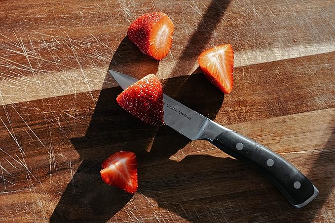 3-Piece Kitchen Knife Set – Ultra-Sharp German Stainless Steel, 8” Chef, 5” Utility, and 3.5” Paring Knives with Ergonomic Handles, Multipurpose Kitchen Knife Set, Black