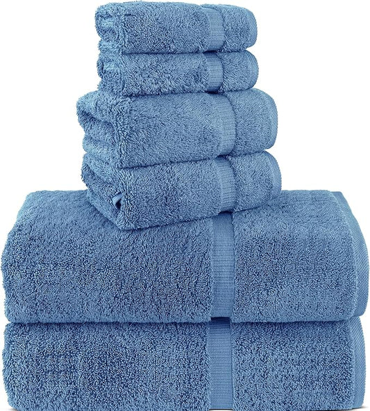 Chakir Turkish Linens 100% Cotton Premium Turkish Towels for Bathroom, 2 Large Bath Towels, 2 Hand Towels, 2 Washcloths (6-Piece Towel Set, Wedgewood)