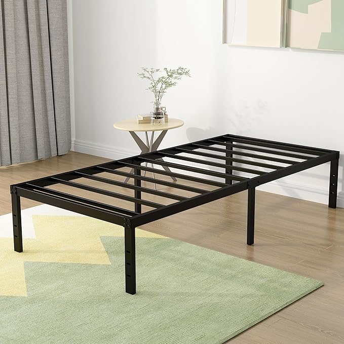 18 Inch Narrow Twin Bed Frames Heavy Duty No Box Spring Needed Metal Platform with Maximum Storage, Easy Assembly, Noise Free, Black