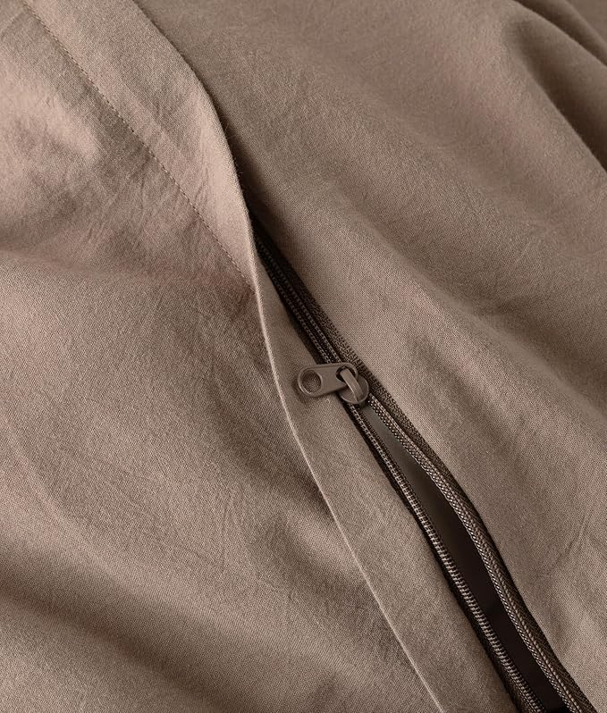 JIYUAN 100% Washed Cotton Duvet Cover Set 3 PCS Super King Plus, 1 Duvet Cover 120x120 Inches(Comforter Not Included) and 2 Pillowcases,Linen Feel Bedding Set Comfy and Breathable,Light Brown