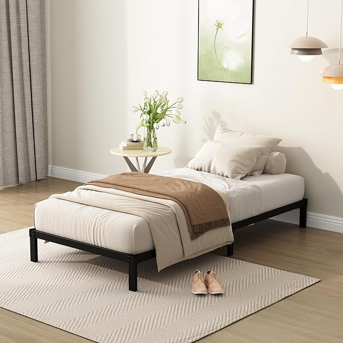 7 Inch Twin Bed Frames Heavy Duty Low Profile Metal Platform No Box Spring Needed Mattress Foundation, Easy to Assembly, Noise Free, Black