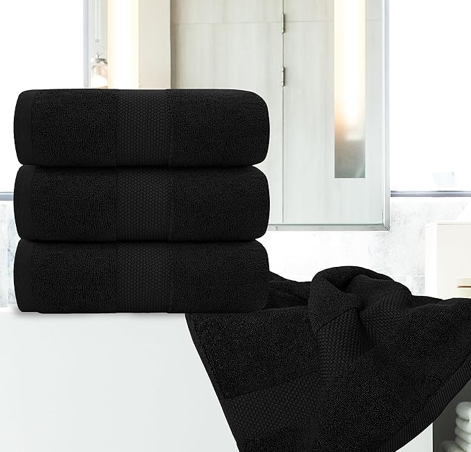 White Classic Luxury Bath Towels Set of 4 Large - 700 GSM Cotton Ultra Soft Bath Towels 27x54 | Highly Absorbent and Quick Dry | Hotel Towels for Bathroom Luxury, Plush Shower Towels, Black