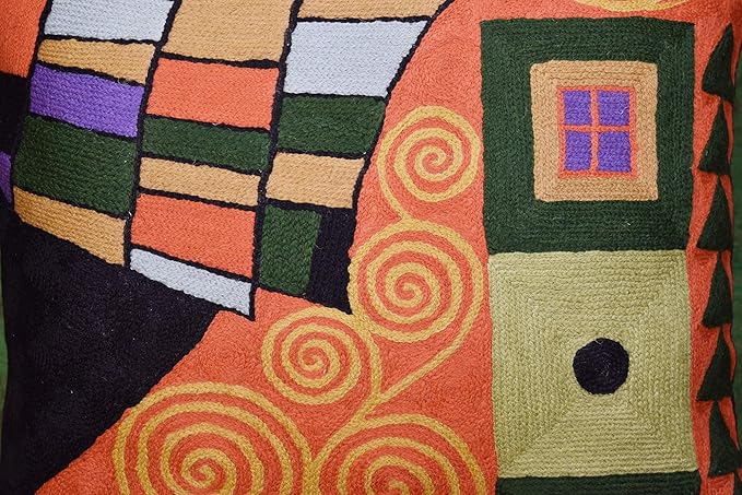 Klimt Orange Modern Throw Pillow Cover | Orange Abstract Pillow | Modern Couch Pillow | Contemporary Throw Pillows | Modern Outdoor Pillow | Mid Century Chair Cushions | Handmade Wool Size 18x18