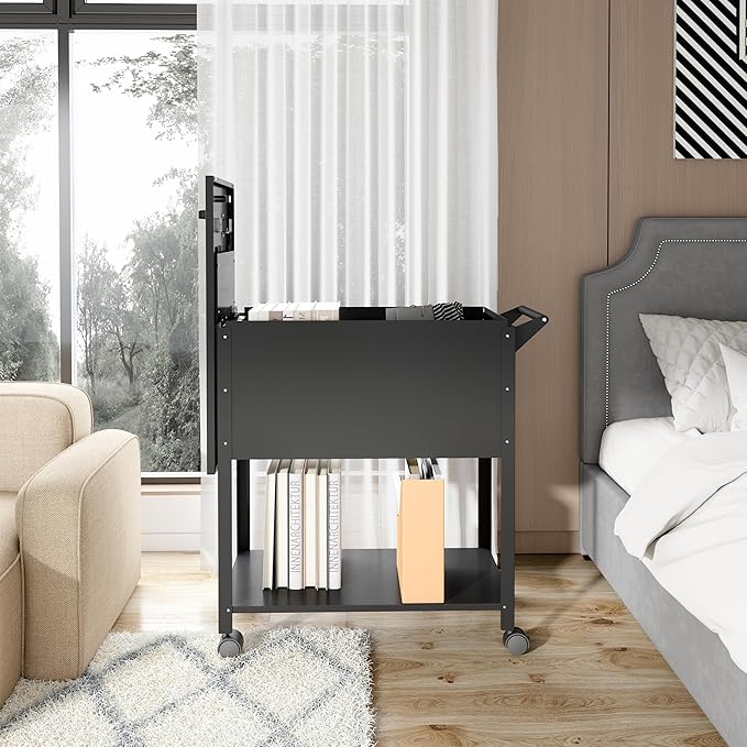 Metal Mobile File Cabinet, Rolling File Cart File Box with Sliding Cover and Wheels, Rolling Filing Cabinet Locking Tool Storage Cabinets for Home Classroom Office