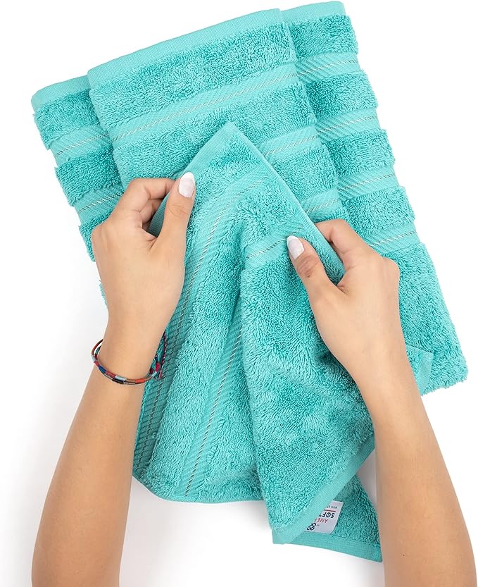 American Soft Linen Luxury 4 Piece Bath Towel Set, 600 GSM 100% Cotton Turkish Bath Towels for Bathroom, 27x54 in Large Bathroom Shower Towels, Turquoise Blue