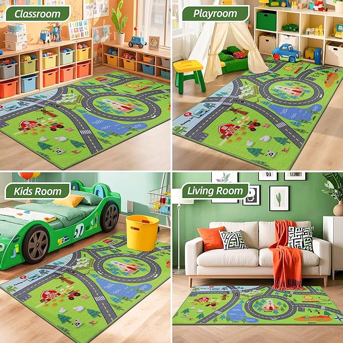 BEQHAUSE Kids Room Rugs City Life, 32”x60” Educational Road Traffic Kids Rug, Non Slip Washable Kid Carpets for Children Room Bedroom Playroom Nursery Room Decor