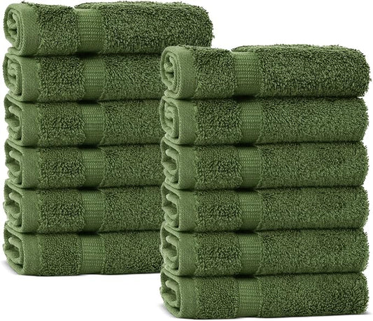Chakir Turkish Linens Premium Cotton Absorbent Turkish Towels (Washcloths - 12 Piece, Moss)