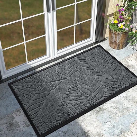 Yimobra Front Door Mat Outdoor Indoor, 47x32 All-Season Waterproof Welcome Matt, All-Weather Outside Entrance Mat, Non-Slip Patio Porch Doormat, Low Profile, Fade Resistant, Grey