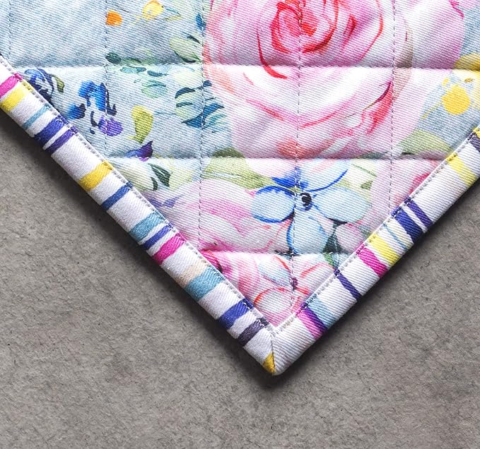 Maison d' Hermine Pot Holders Set 100% Cotton Heat Resistant Potholders 8" x 8" Hot Pads with Loop Cooking, Grilling, Kitchen, Handling Hot Pans Spring/Summer (Pack of 2, Sweet Rose Lavender - Lush)