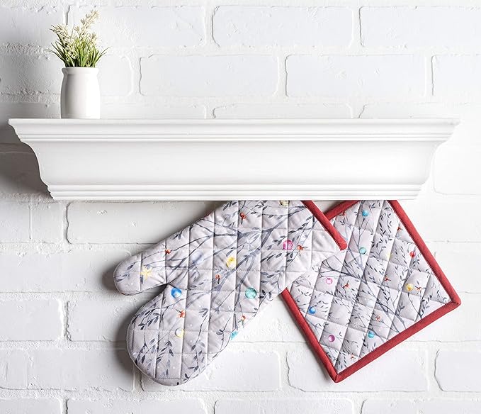 Maison d' Hermine 100% Cotton Oven Mitt & Pot Holder Set (7.5"x13" & 8"x8") Heat Resistant BBQ Cooking Gloves with Loop for Thanksgiving Christmas Decorations Handling Hot Pans (Fairy Christmas)