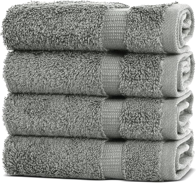 Chakir Turkish Linens | Hotel & Spa Quality 100% Cotton Premium Turkish Towels | Soft & Absorbent (4-Piece Washcloths, Gray)