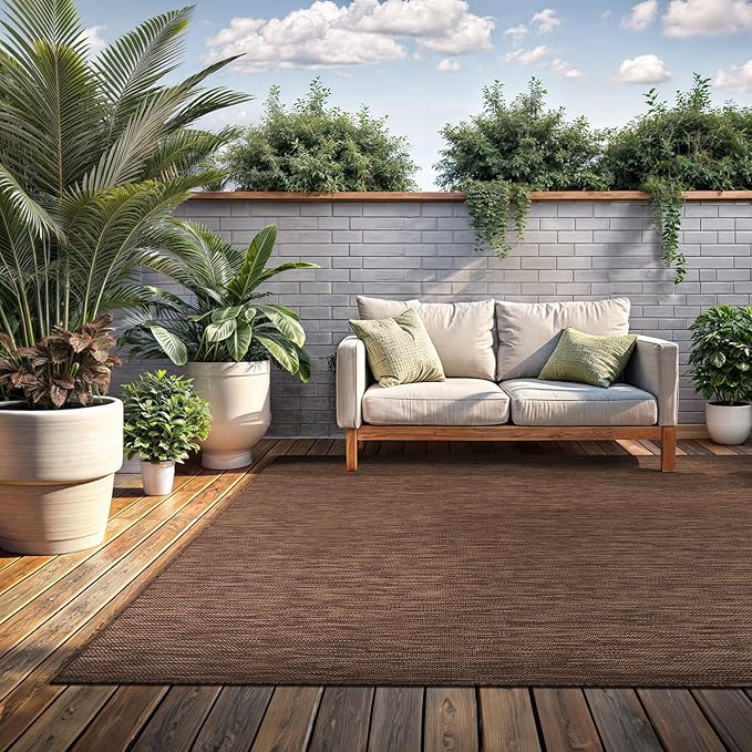 Washable Indoor Outdoor Rug Weather Resistant Carpet Modern Solid for Porch Deck Balcony Backyard Patio Rug 5x7 Gold Brown