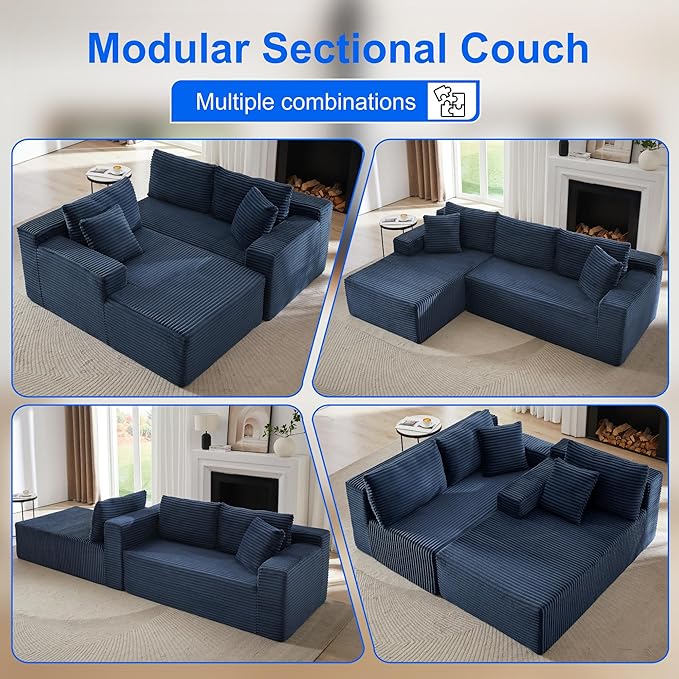 105''Sectional Cloud Couch with L Shaped Chaise,Modern Modular Sectional Sofa,Comfy Sectional Couches for Living Room,Bedroom,Apartment (Blue, Right Facing Chaise)