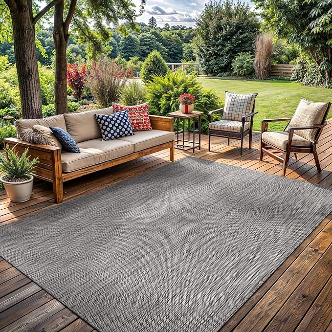 Washable Indoor Outdoor Rug 9x12 Weather Resistant Area Rugs Modern Solid for Porch Deck Balcony Backyard Patio Outside Carpet (9 X 12 Silver Grey)