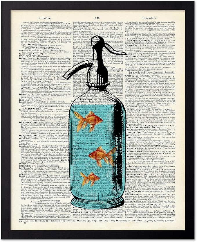 Poster Master Dictionary Art Poster - Goldfish Bowl Print - Fish Art - Aquarium Art - Gift for Men, Women & Animal Lover - Minimal Decor for Living Room, Bathroom or Office, 8x10 Black Framed