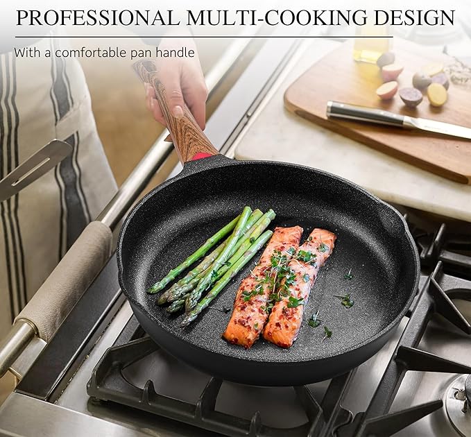 Vinchef 12.5" Non Stick Frying Pans, Skillet with Lid Used for All Stoves, Induction Non Toxic Cookware, Cooking Pans Nonstick Capable of Kitchen