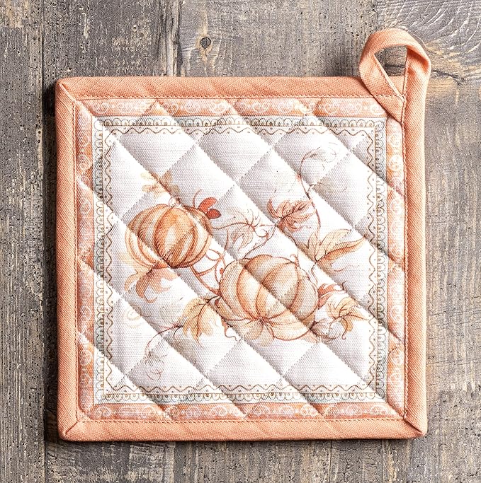 Maison d' Hermine Pot Holders 100% Cotton Heat Resistant Potholders 8" x 8" Hot Pads with Loop for Thanksgiving Christmas Decorations BBQ Cooking Baking Handling Hot Pans (Pack of 1, Giving Thanks)