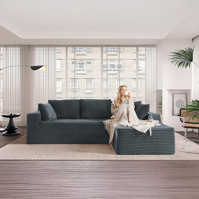 105''Sectional Cloud Couch with L Shaped Chaise,Modern Modular Sectional Sofa,Comfy Sectional Couches for Living Room,Bedroom,Apartment (Dark Grey, Right Facing Chaise)