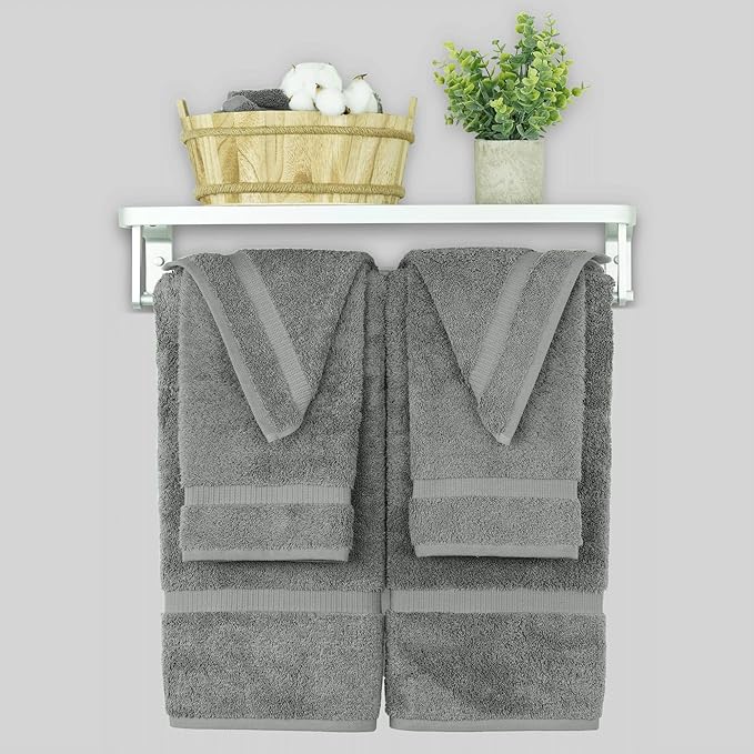Chakir Turkish Linens 100% Cotton Premium Turkish Towels for Bathroom | 2 Bath Towels - 2 Hand Towels, 2 Washcloths (6-Piece Towel Set, Gray)