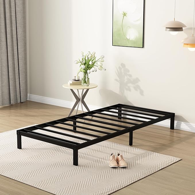 7 Inch Twin Bed Frames Heavy Duty Low Profile Metal Platform No Box Spring Needed Mattress Foundation, Easy to Assembly, Noise Free, Black
