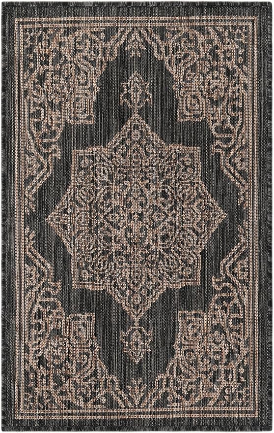 Unique Loom Outdoor Traditional Collection Area Rug - Antique (2' x 3' 1" Rectangle Charcoal Gray/Natural)