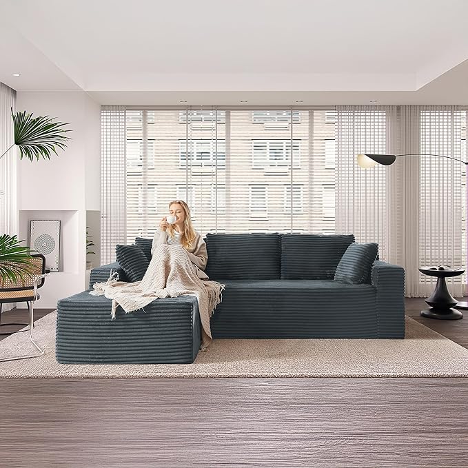 105''Sectional Cloud Couch with L Shaped Chaise,Modern Modular Sectional Sofa,Comfy Sectional Couches for Living Room,Bedroom,Apartment (Dark Grey, Left Facing Chaise)