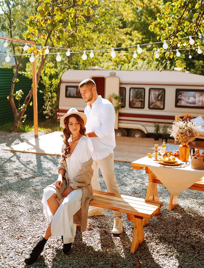 SUNSGNE 25Ft G40 LED Outdoor White String Lights with 27 White Frosted Shatterproof Globe Bulbs (2 Spare), Outdoor Hanging Lights for Room Café Bistro Pergola Tents, 25 Pack, White Wire