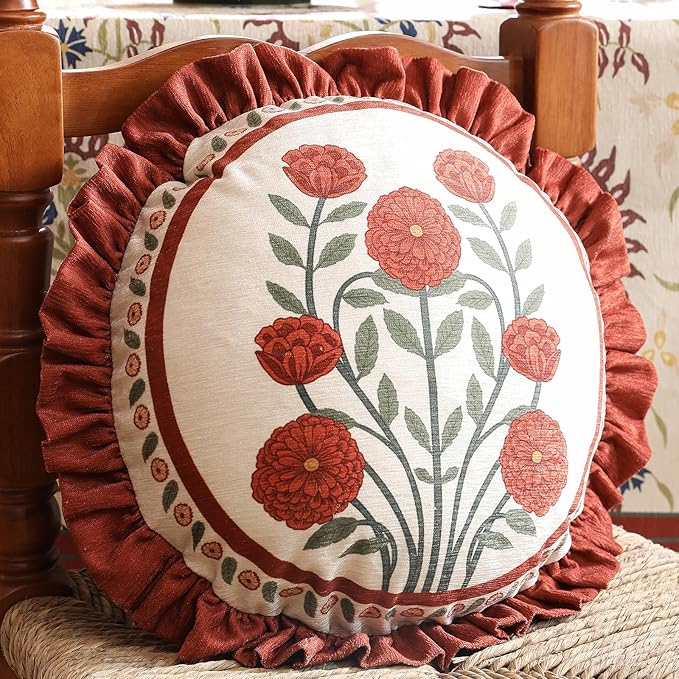 Vintage Throw Pillow Covers Pack of 4,Red Cozy Velvet with Leaves and Floral Pattern Pillowcases,Decor Square Round Lumbar Pillows Cushion Covers for Living Room Couch Sofa Bed Car