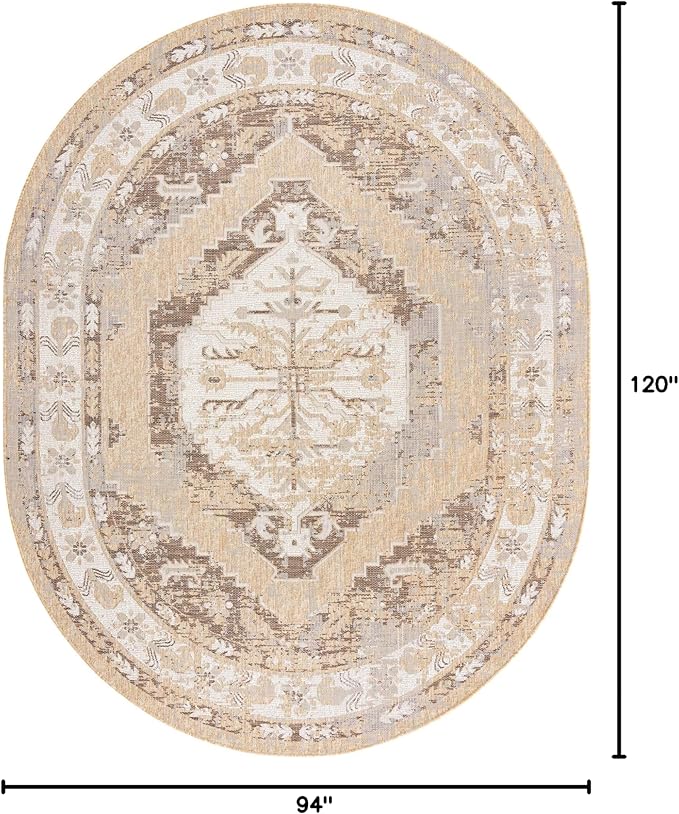 Unique Loom Outdoor Traditional Collection Area Rug - Valeria (7' 10" x 10' Oval, Natural/ Ivory)