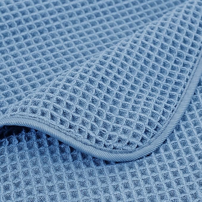 POLYTE Microfiber Quick Dry Lint Free Bath Sheet, 70 x 35 in, Set of 2 (Blue, Waffle Weave)