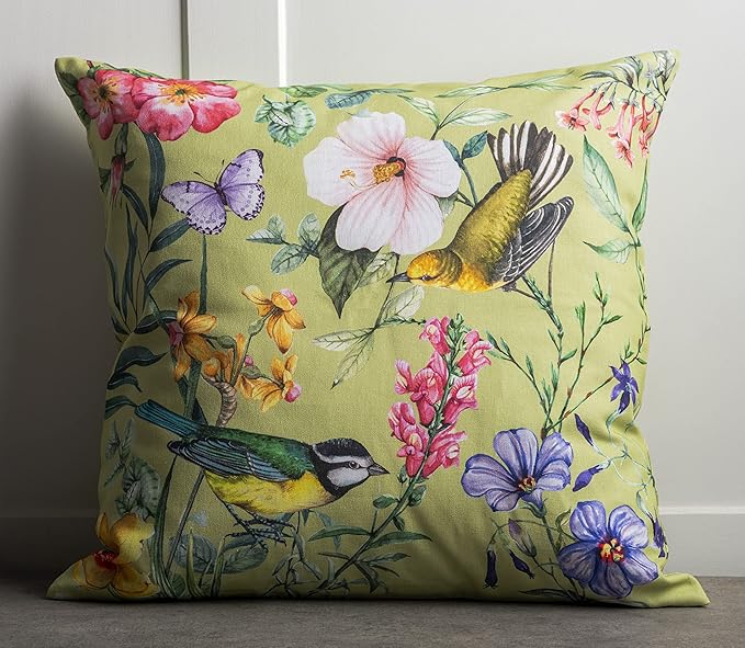 Maison d' Hermine Decorative Pillow Covers 18 x 18 Inch Square 100% Cotton Throw Pillow Covers with Invisible Zipper for Living Room Couch, Chair, Sofas, Bedroom, Home (Hesperides - Oiseaux)