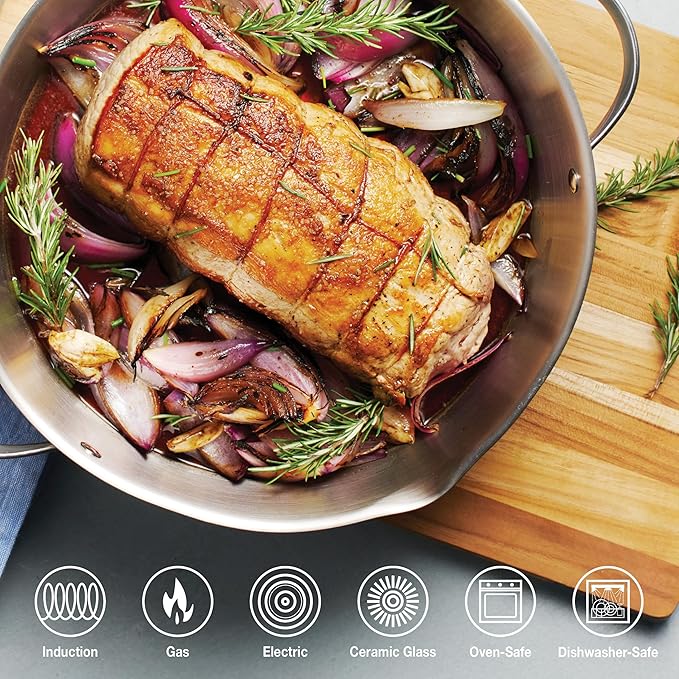 Tramontina Tempo Tri-Ply Base Stainless Steel 6-Quart Braiser Pan with Glass Lid, Induction-Ready, Oven-Safe, Dishwasher-Safe